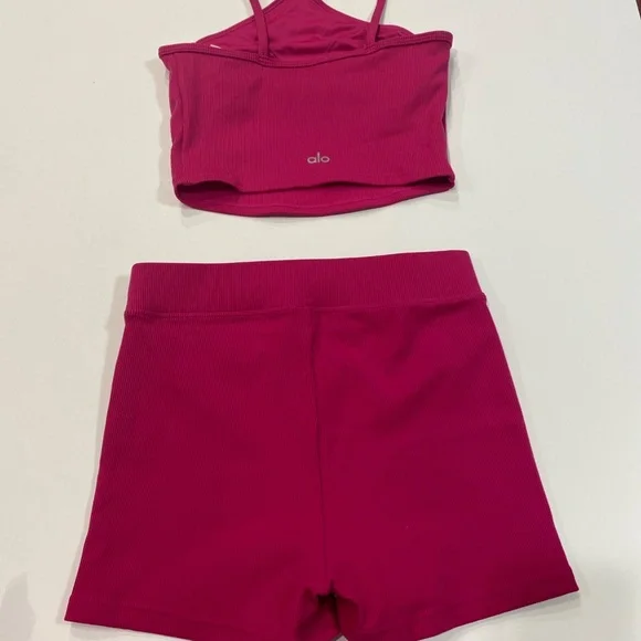 Alo yoga pink magenta crush sports bra xs biker shorts s 2 pc set - Picture 8 of 13